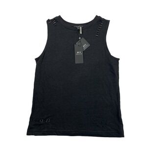 MLV Maison La Vie Black Distressed Linen Tank Blouse Top 3042244 Womens S NWT
